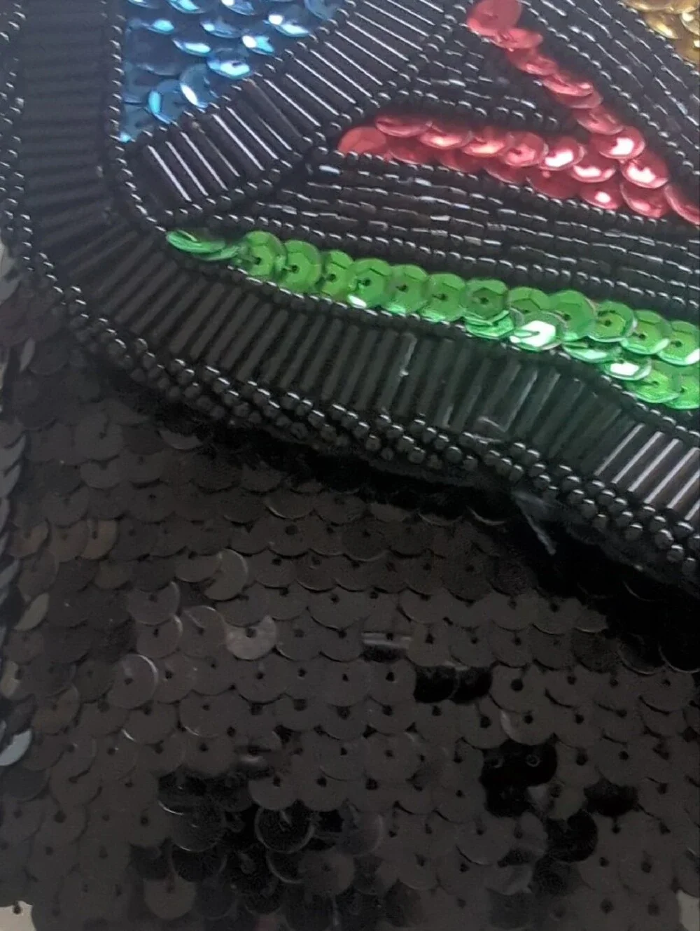 Black Sequin Clutch with Multicolor Beaded Accent